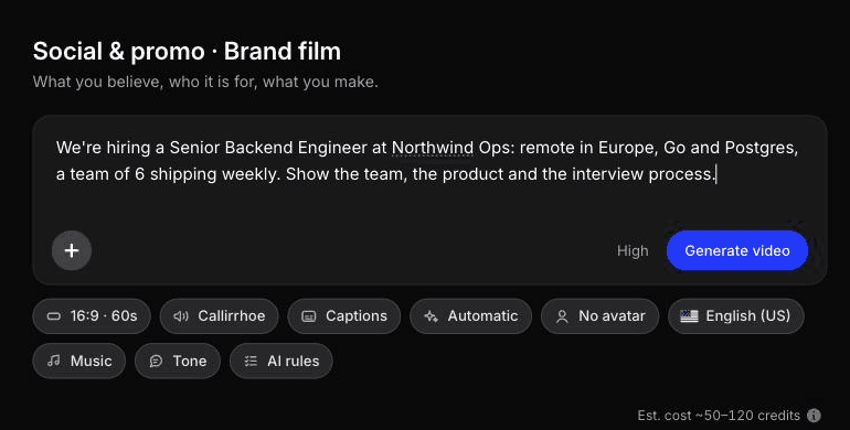 Social & promo, Brand film with a job description pasted into the prompt