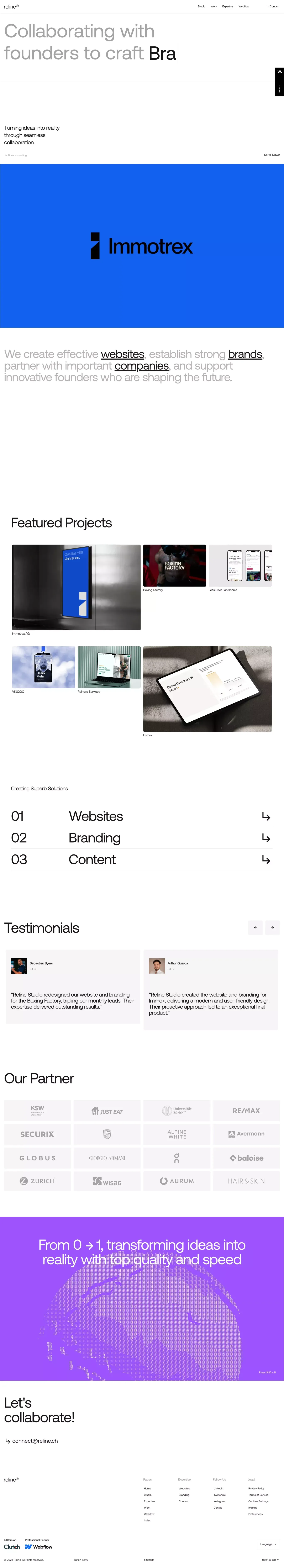 Reline® Studio portfolio page screenshot showcasing Design and Tech design
