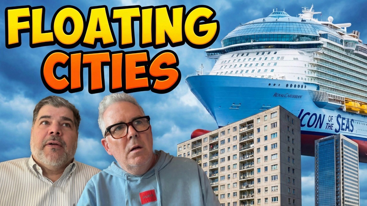 An image of a boat floating with the caption "FLOATING CITIES" above Mike Putman and James Ferrara, the No Tourists Allowed Podcast Hosts