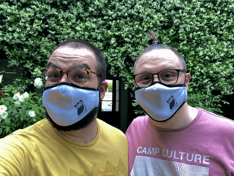 Photo of Stephen and Jerrard masked up in Melbourne, Australia