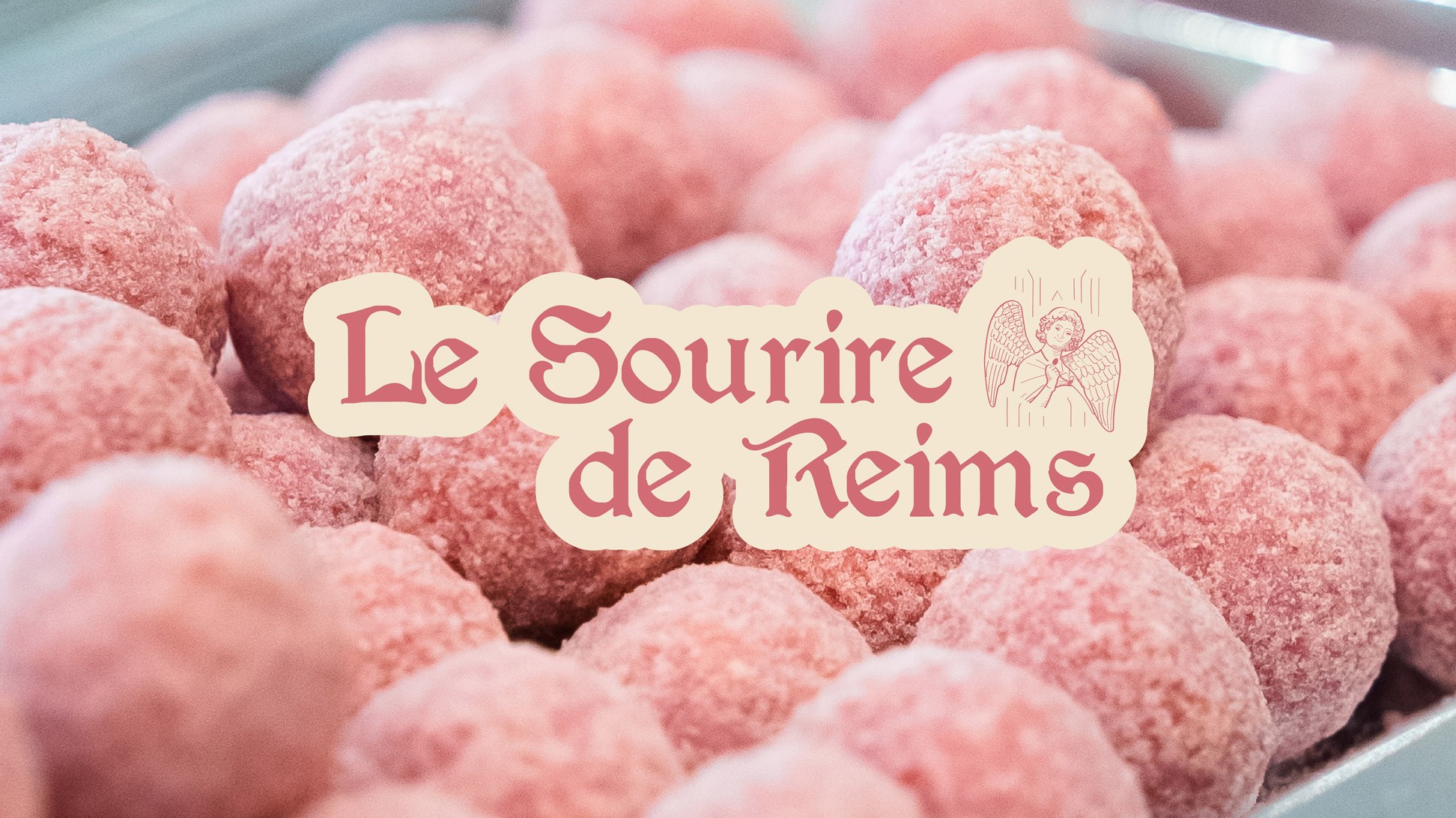 Logo + photo boules de biscuit rose.