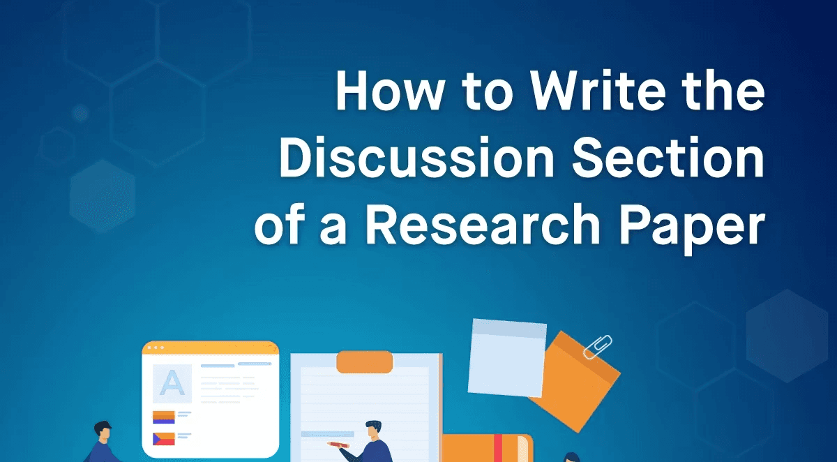 high school student writing a discussion section for an academic research paper at a desk