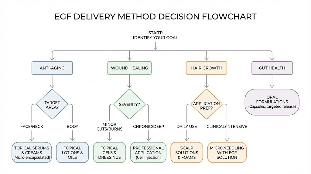 EGF peptide product selection guide flowchart by use case