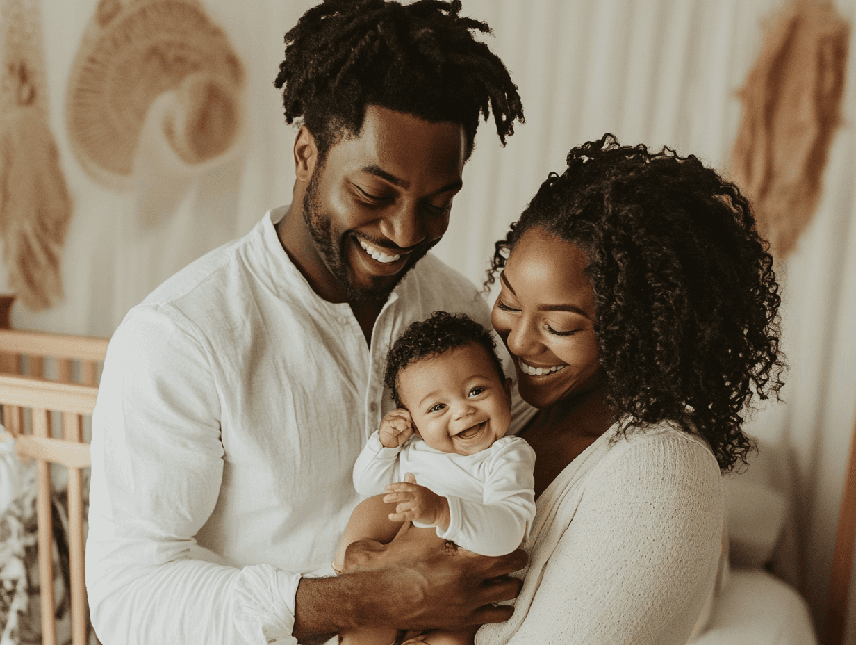 Family holding their happy baby