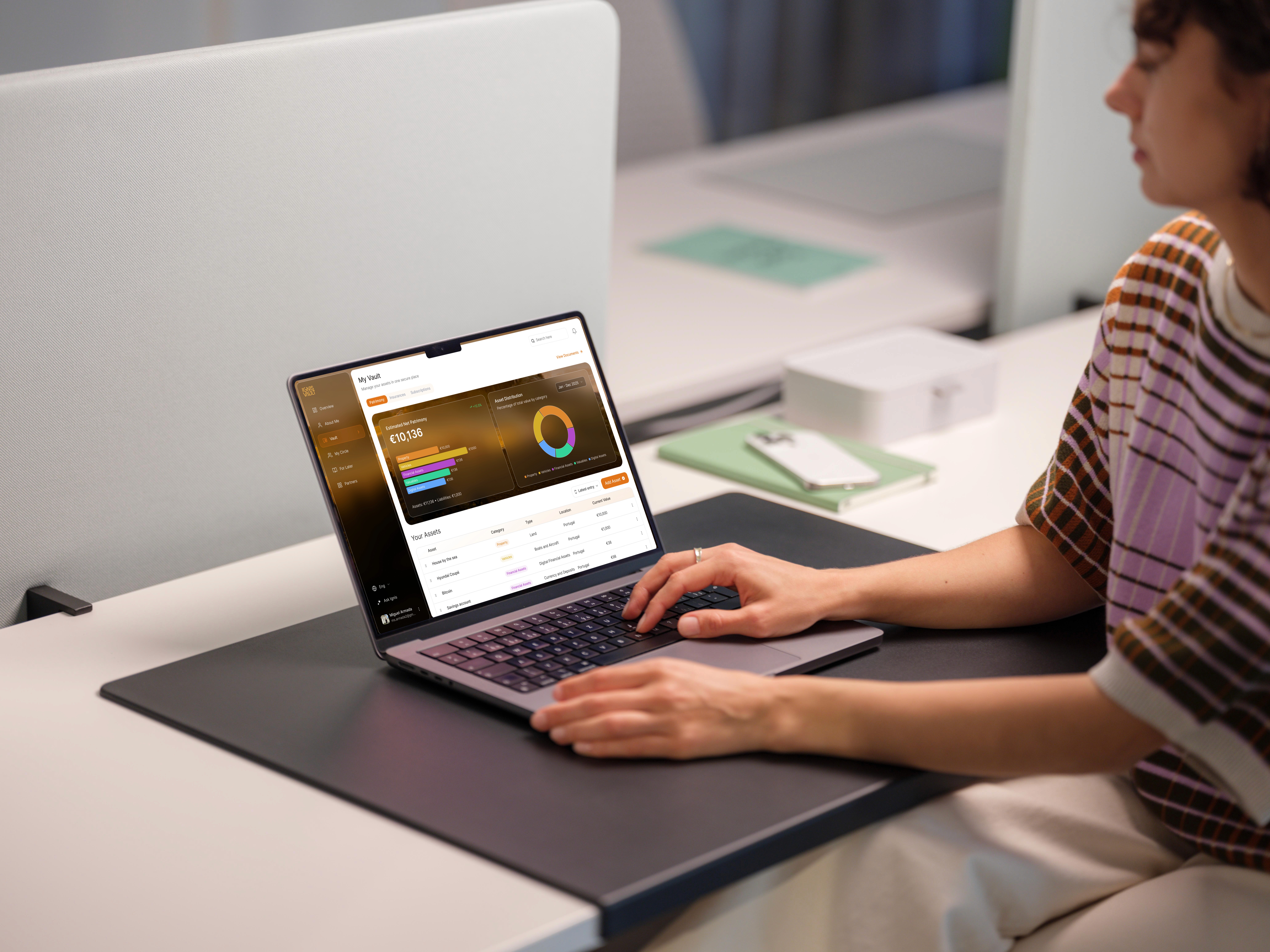 A user exploring her patrimony overview on Ignis Vault, in a computer