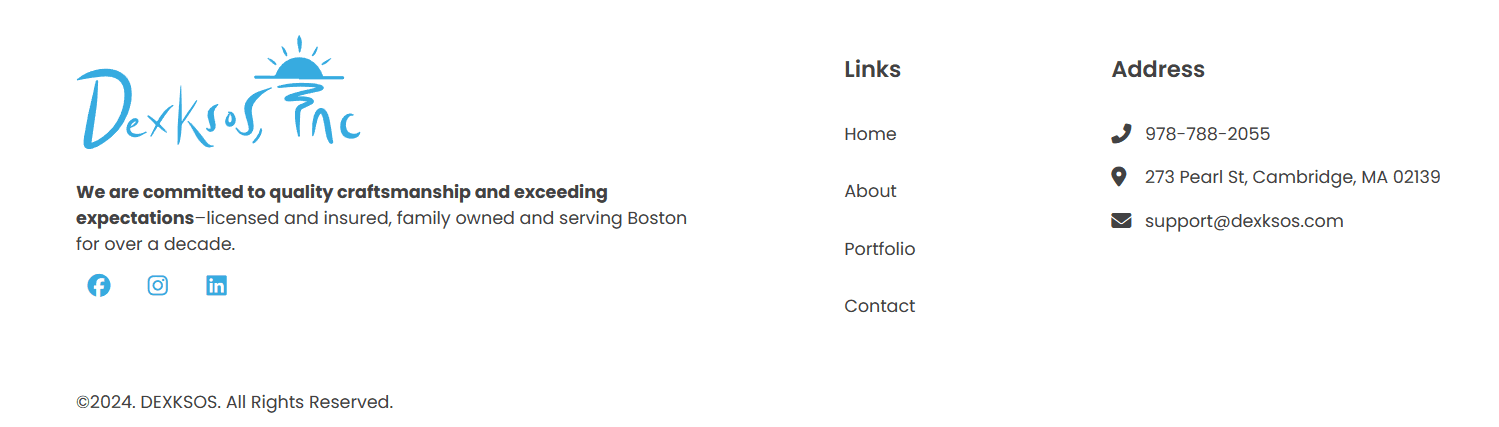a sample contact information on a contractor website shown at the footer section of every page