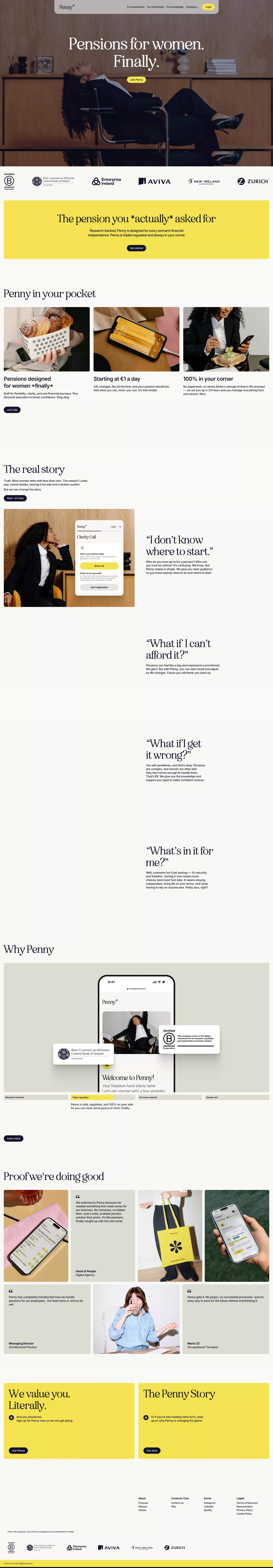 Penny landing page screenshot showcasing Finance and Tech design