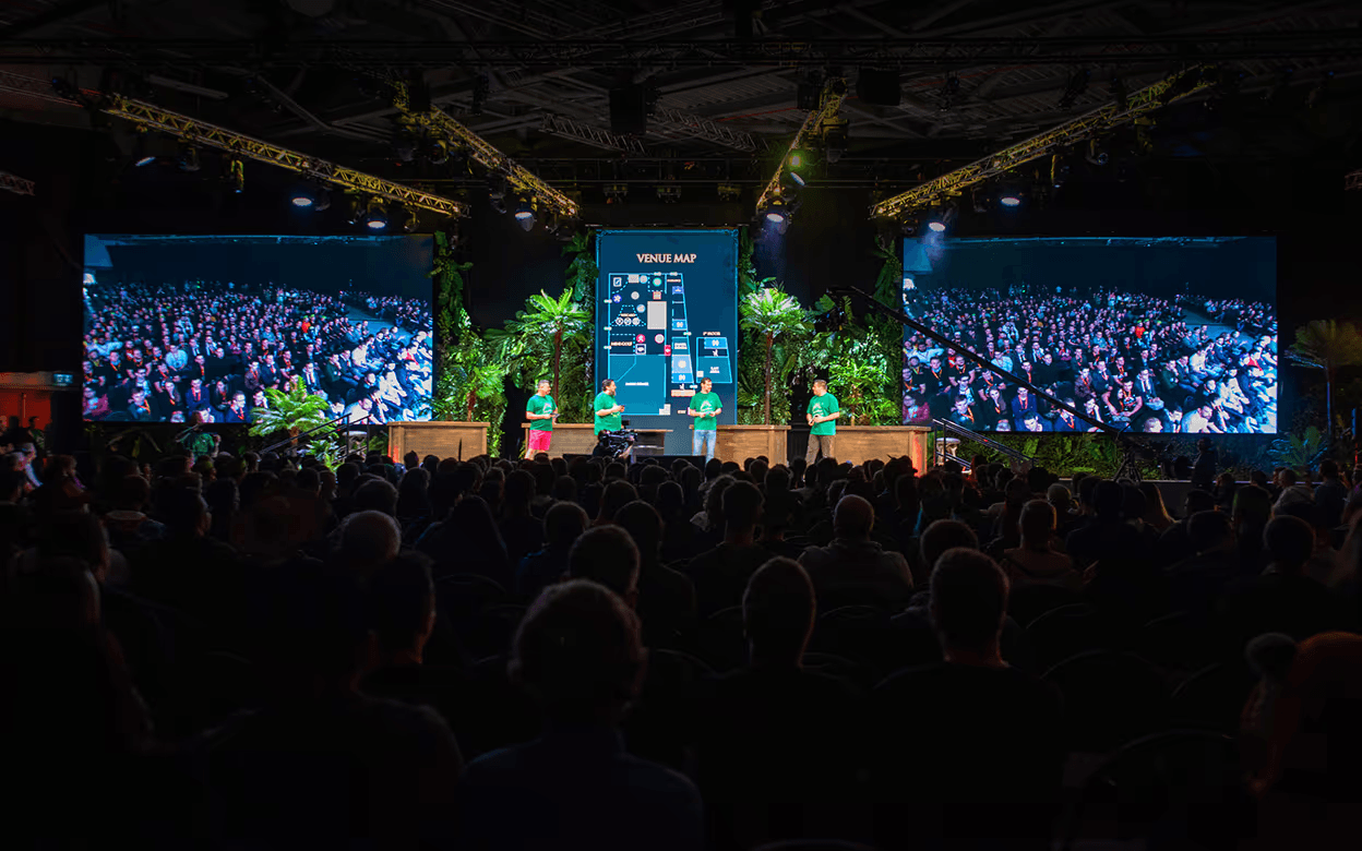 Keynotes speakers on stage at RuneFest addressing the audience