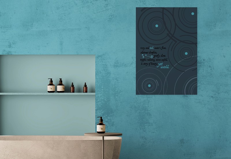 The ripple artwork on a teal wall