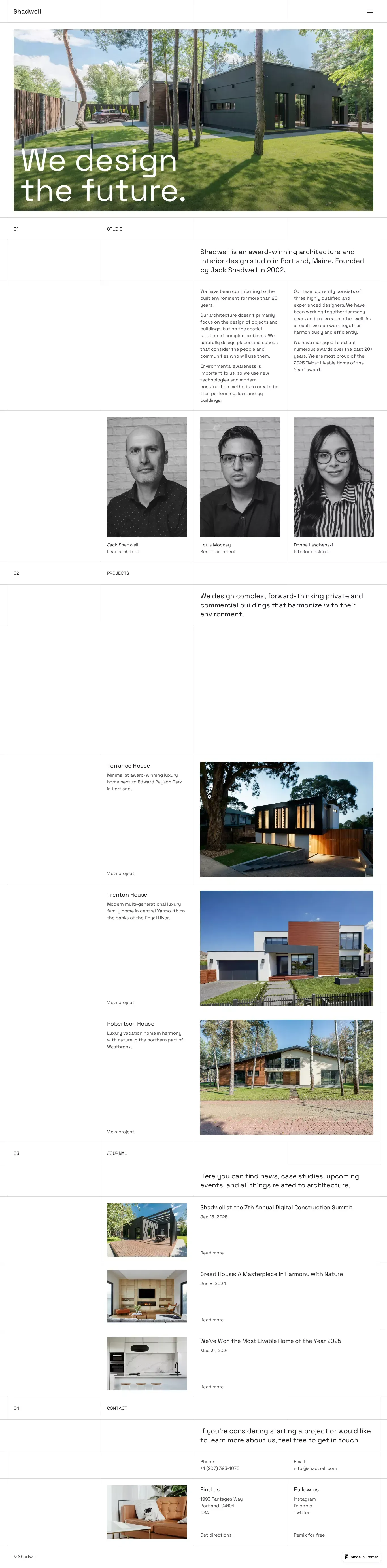 Shadwell - Architecture Framer Template portfolio page screenshot showcasing Architecture and Design design