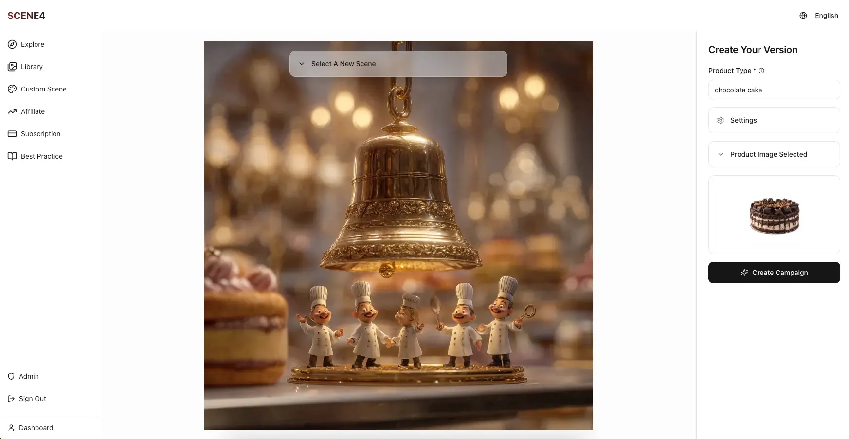 settings on scene4 to enter product type and upload product photo