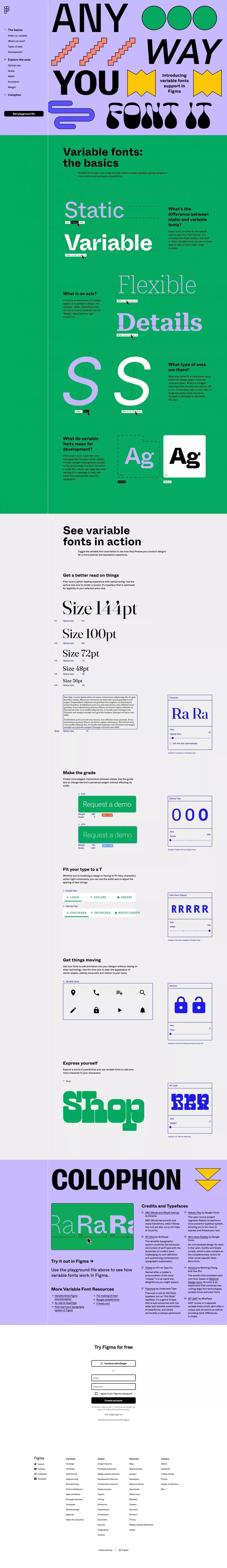 Variable fonts support in Figma other page screenshot showcasing Design and Tech design