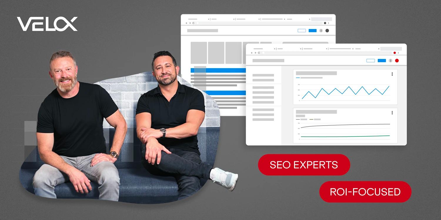 Kevin Veon and Joe Rowett in a graphic near digital marketing elements