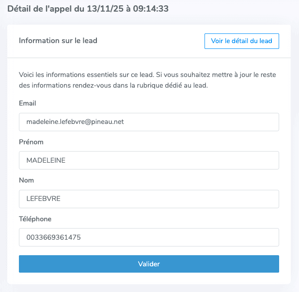 Détails du lead enrichi