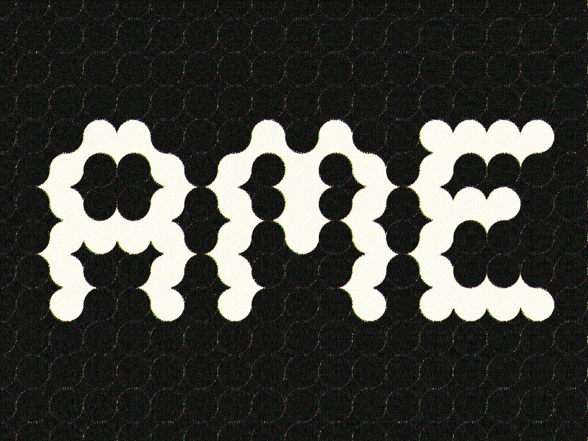 A Mere Excuse wordmark in white rounded dot letters on black