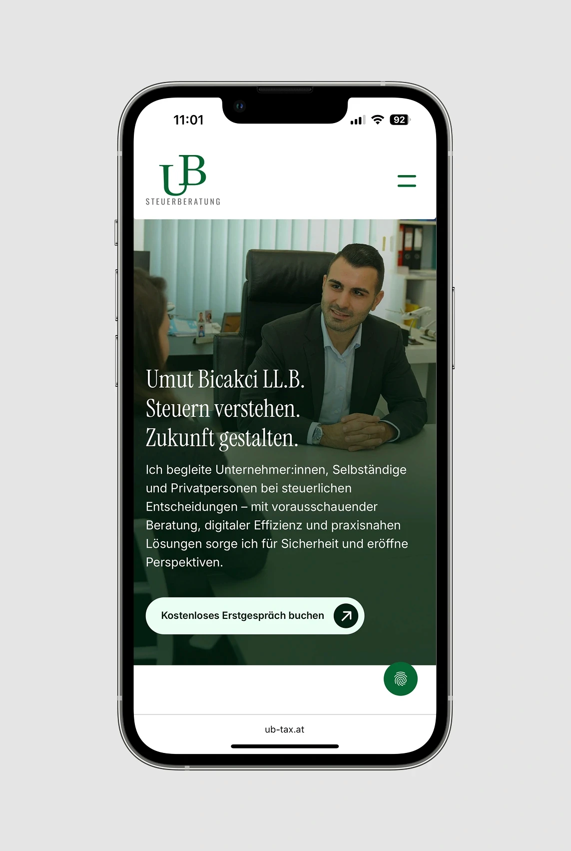 Mockup Mobile Website, Startseite Ub Steuerberatung