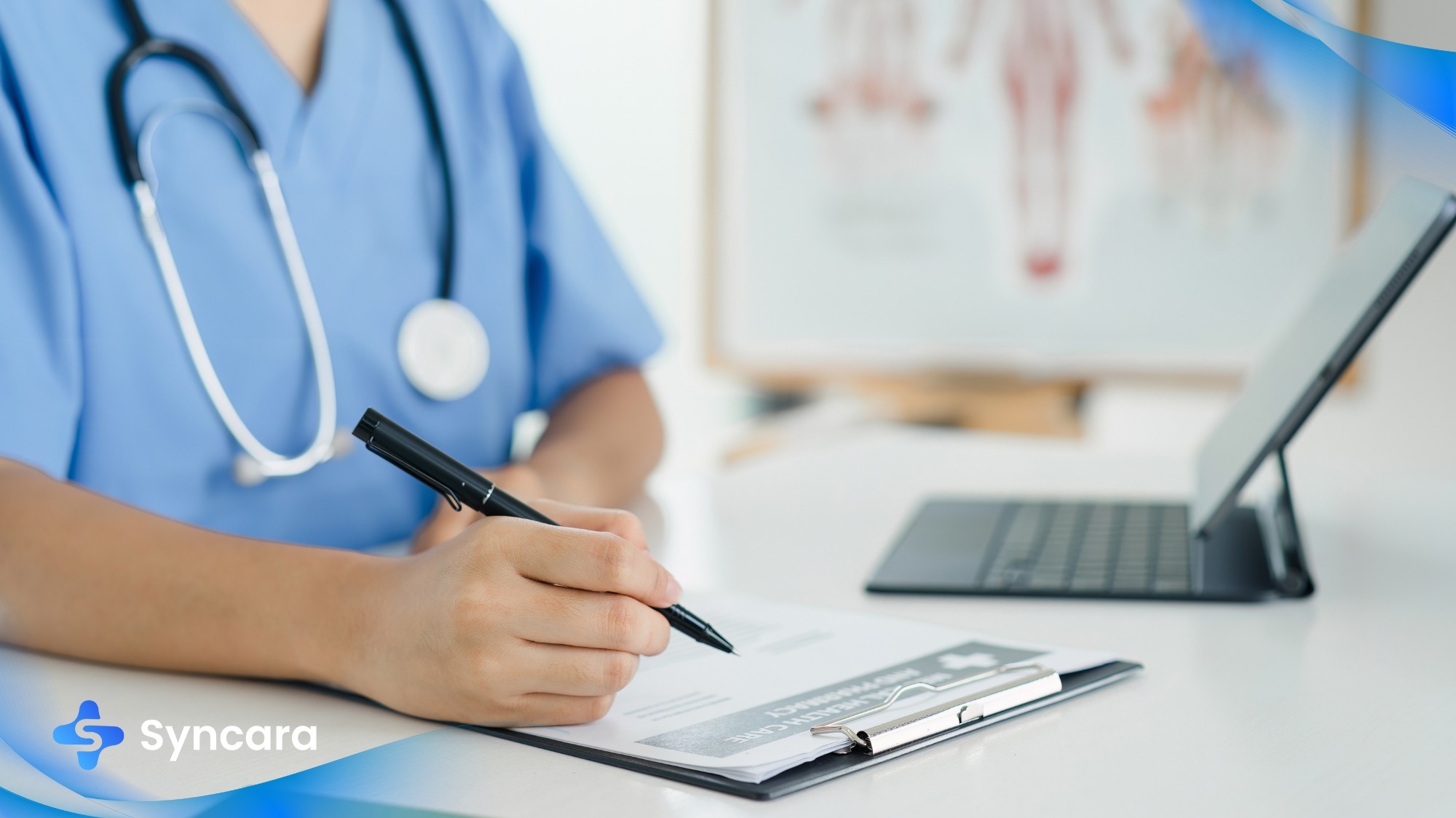 Nurse signing medical records request form in Canada