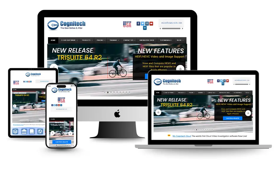 Cognitech website displayed on desktop, laptop, tablet, and smartphone devices.