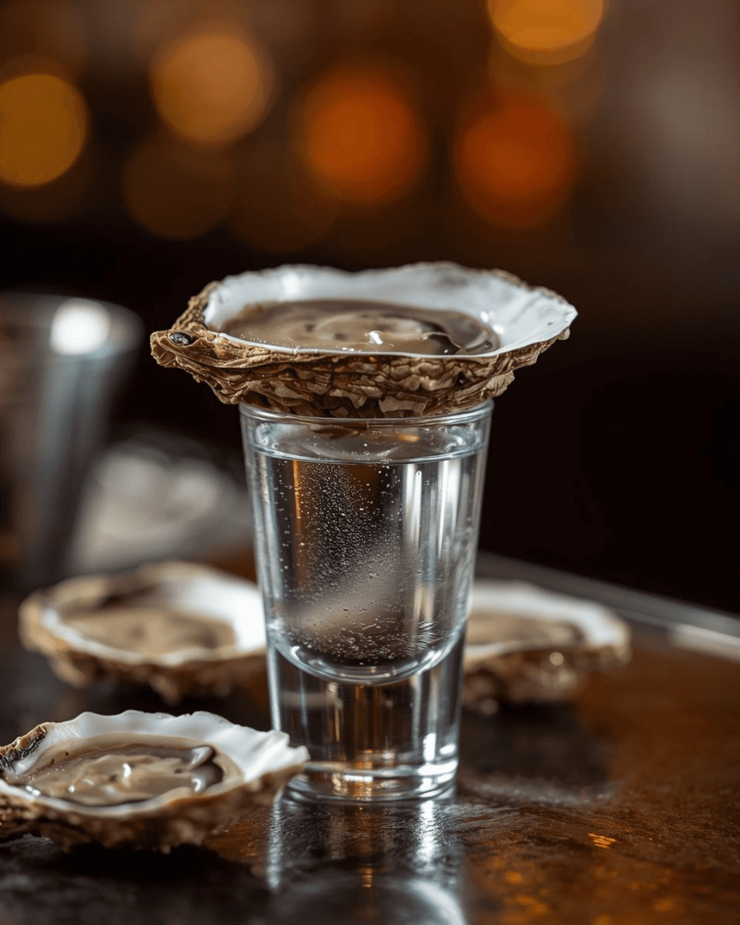 an oyster shell on a black surface