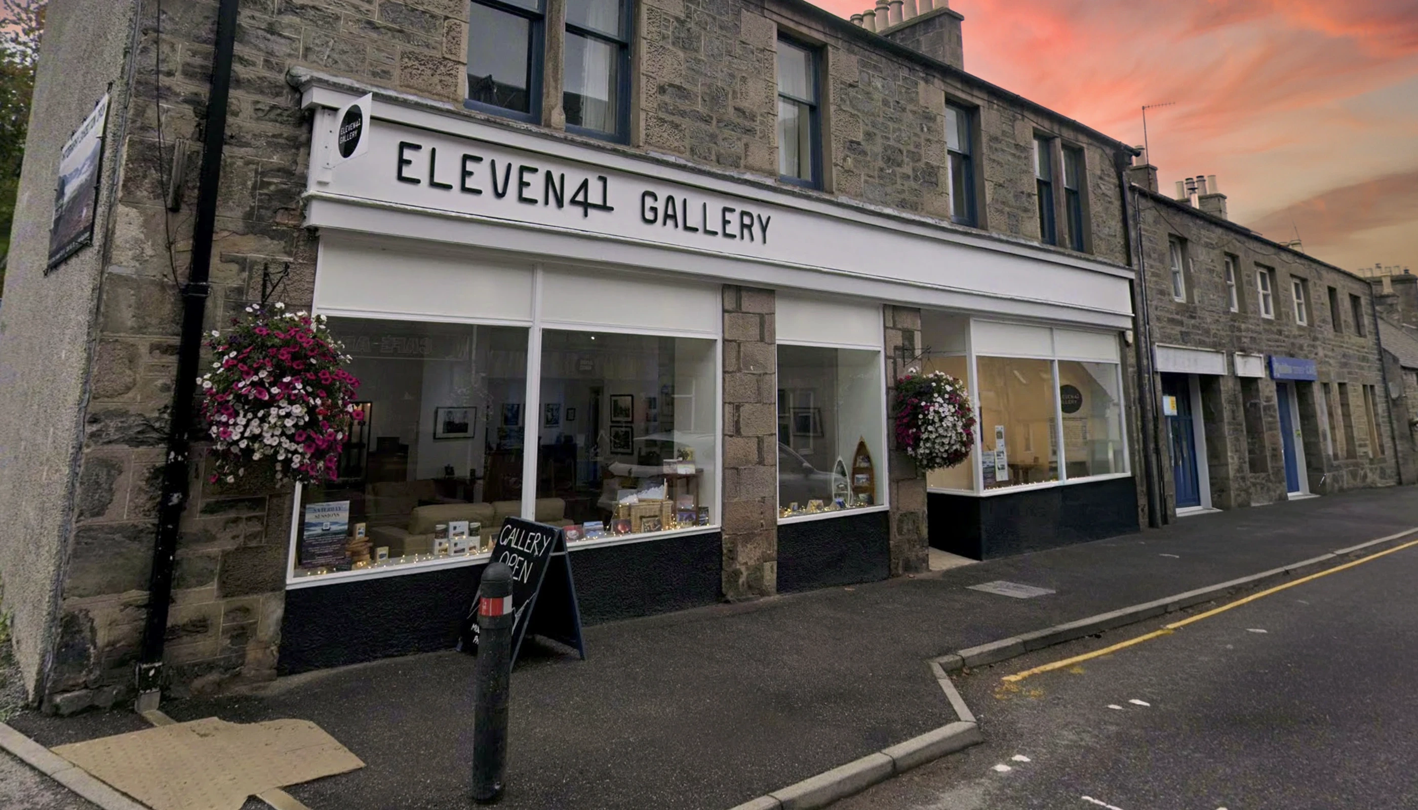 A photo outside of Ed Smith's Eleven41 Gallery inm Kingussie, Scotland 
