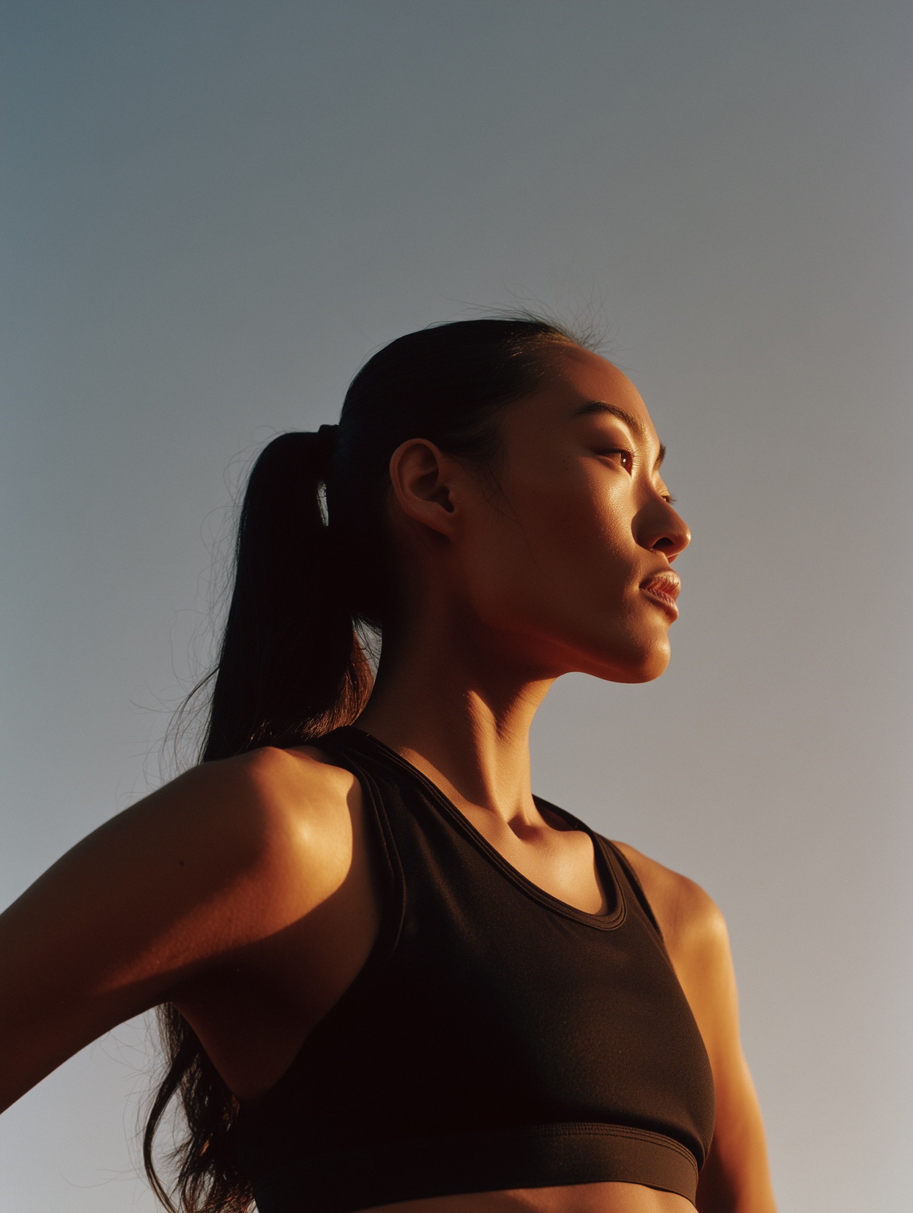 Athlete in sunset glow