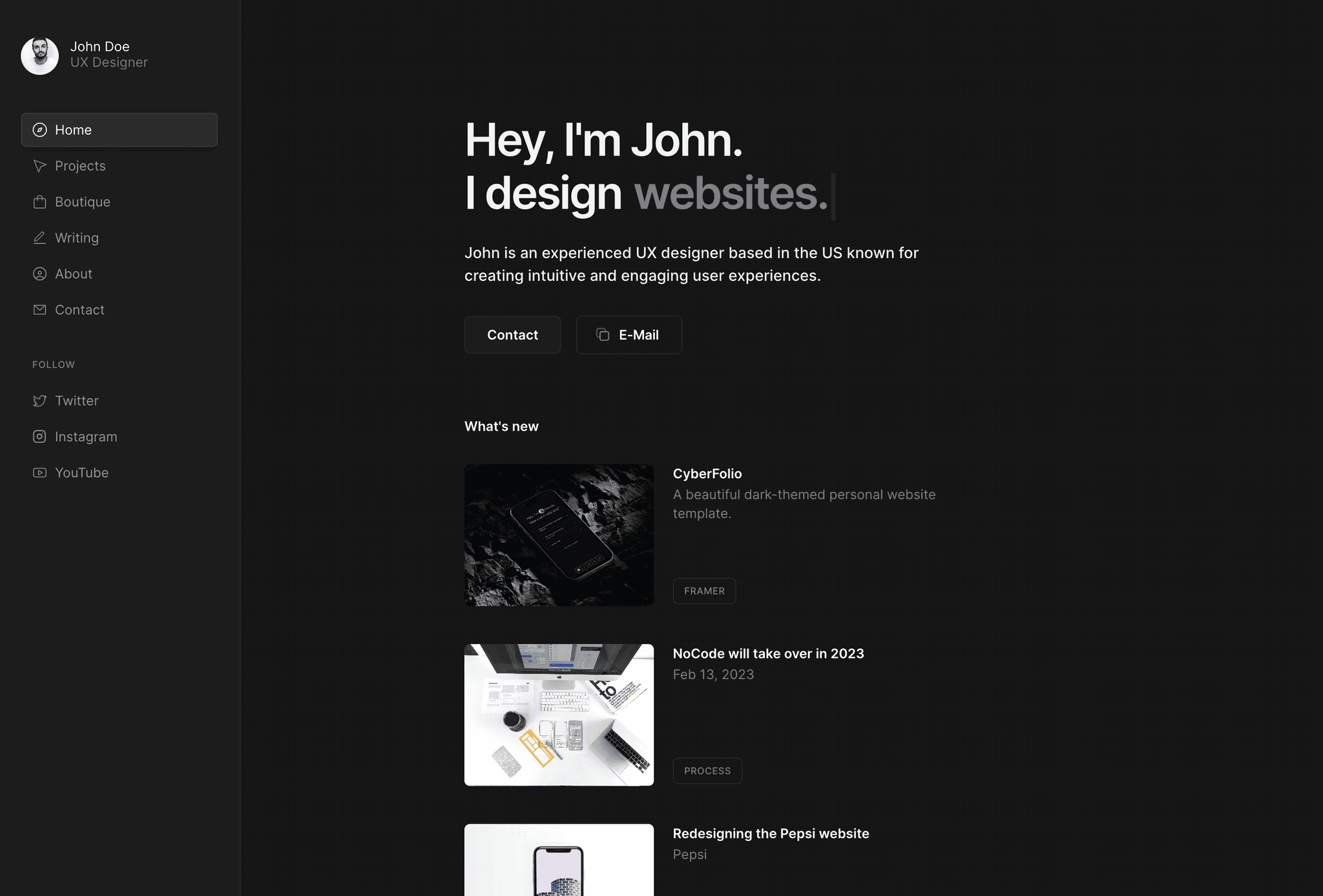 Dashfolio Portfolio Template for Framer