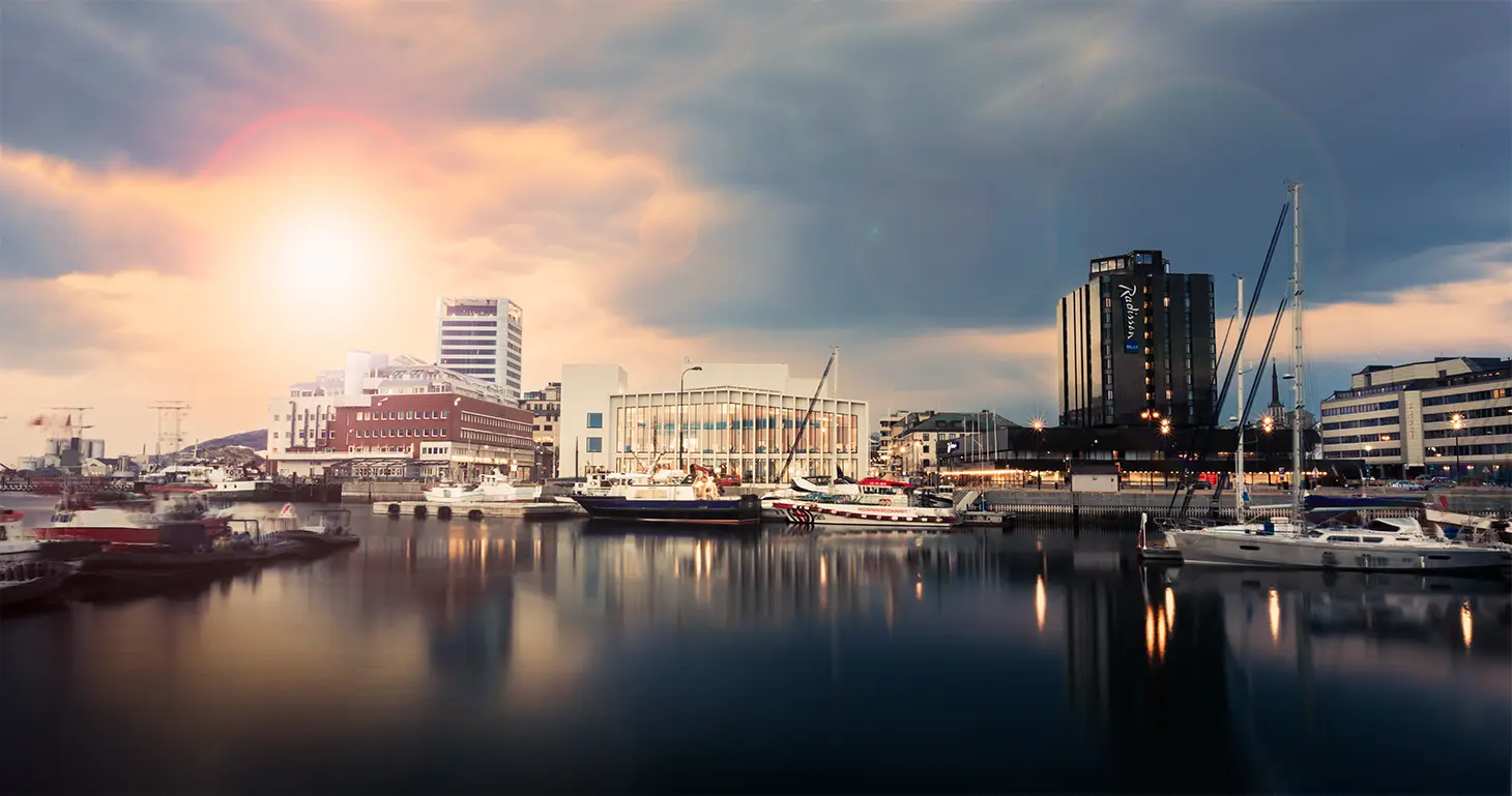 Image of Bodø City seen from the pier root.