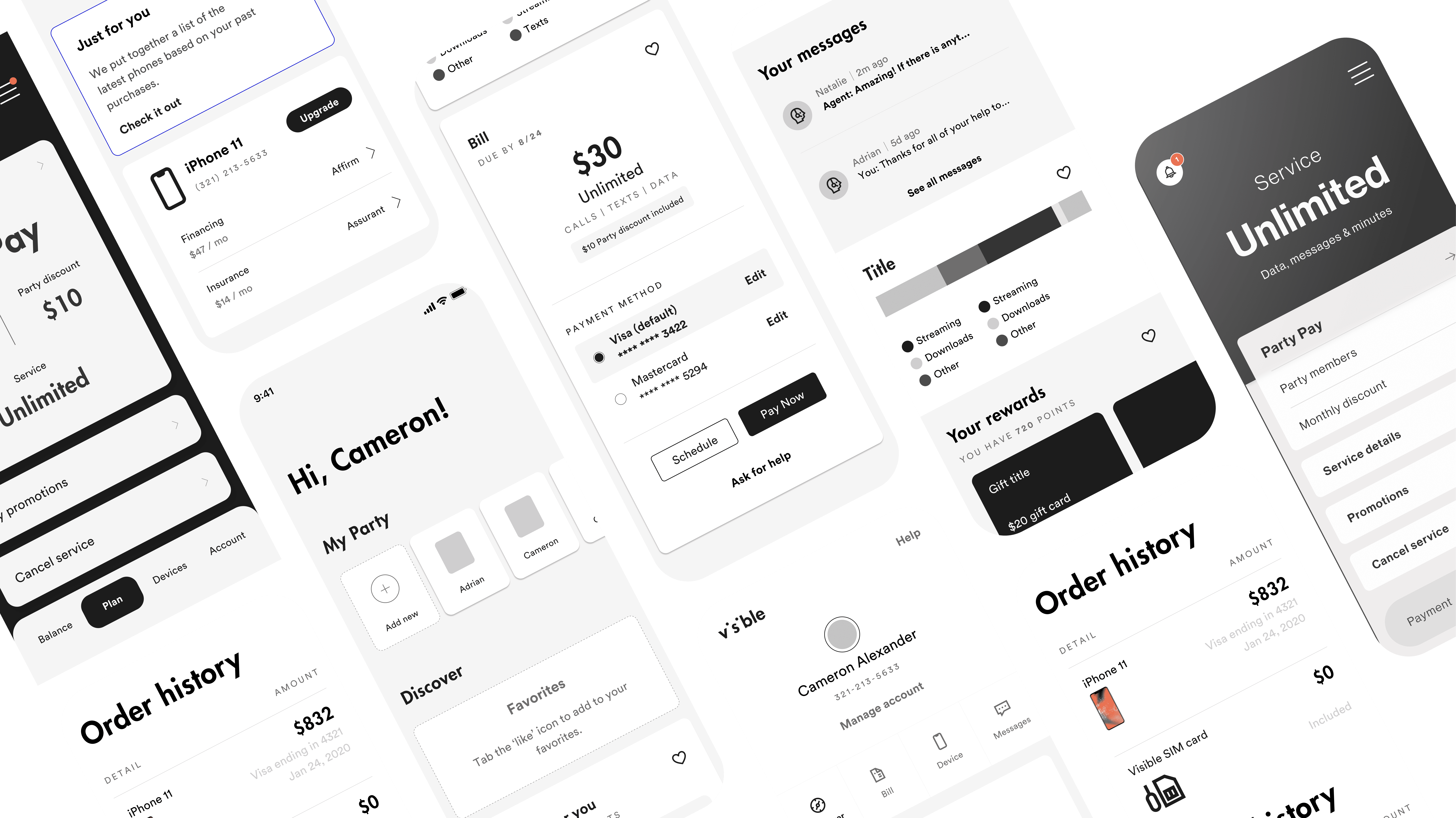 A few screens from the 7 design passes we went through before landing on the final designs.