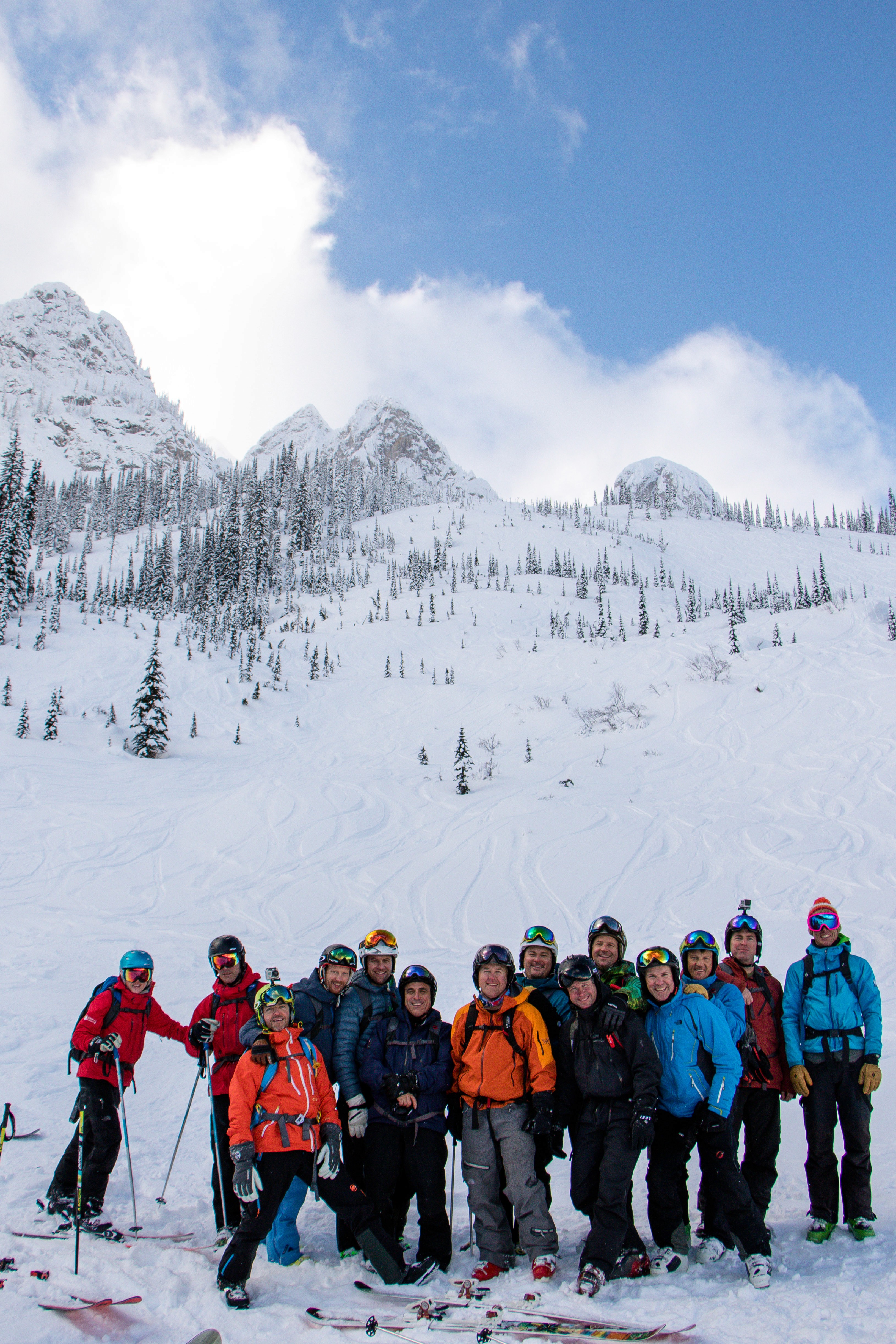 Group portrait at the base of a snowy mountain