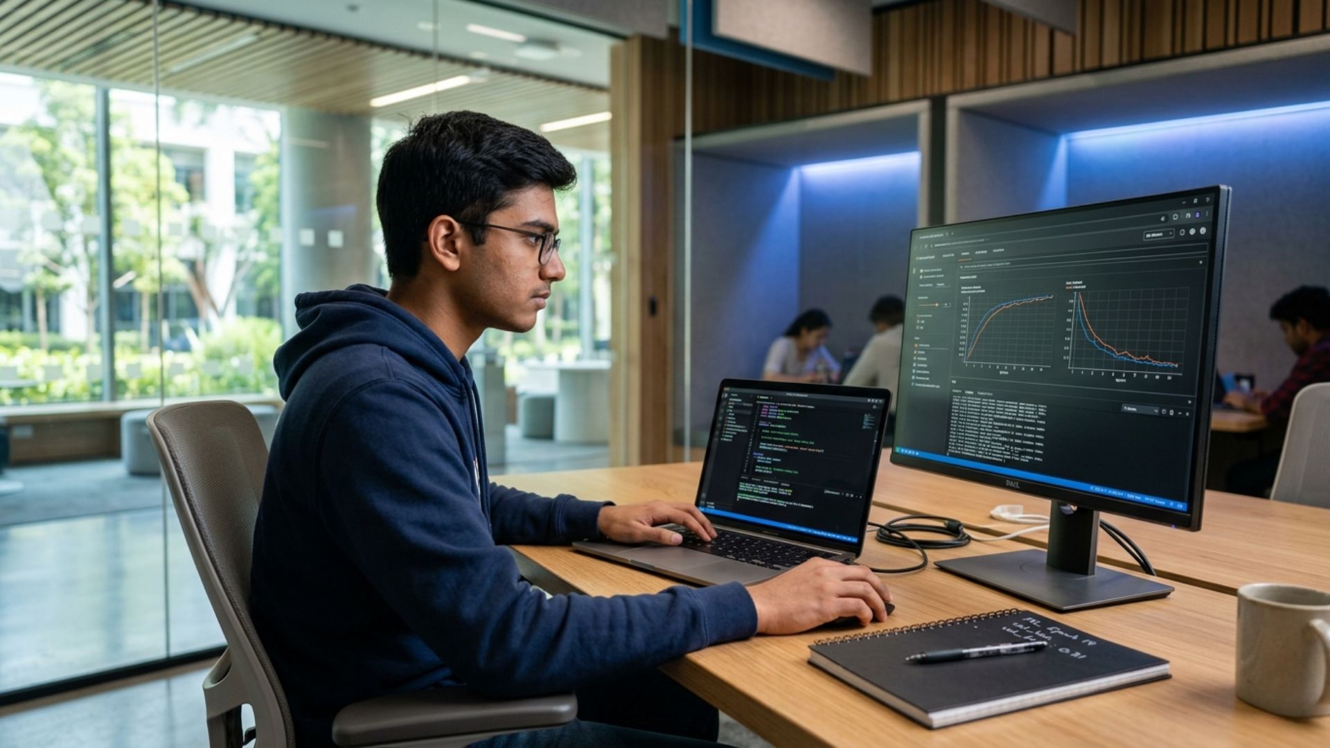 Student working on coding and data analysis projects while exploring career after computer science engineering