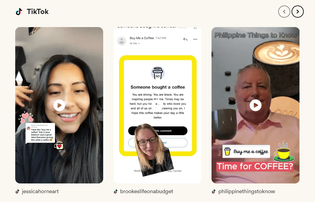 buy me a coffee embedded tiktok example