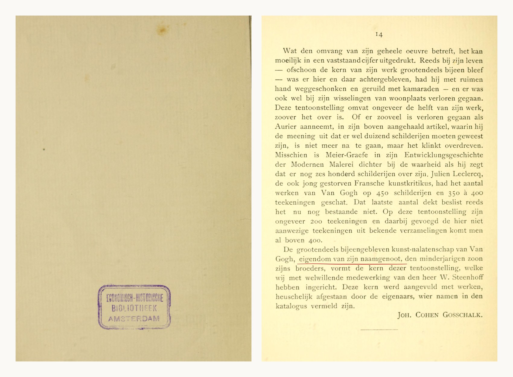 Stedelijk Museum, Van Gogh retrospective catalogue, July–August 1905