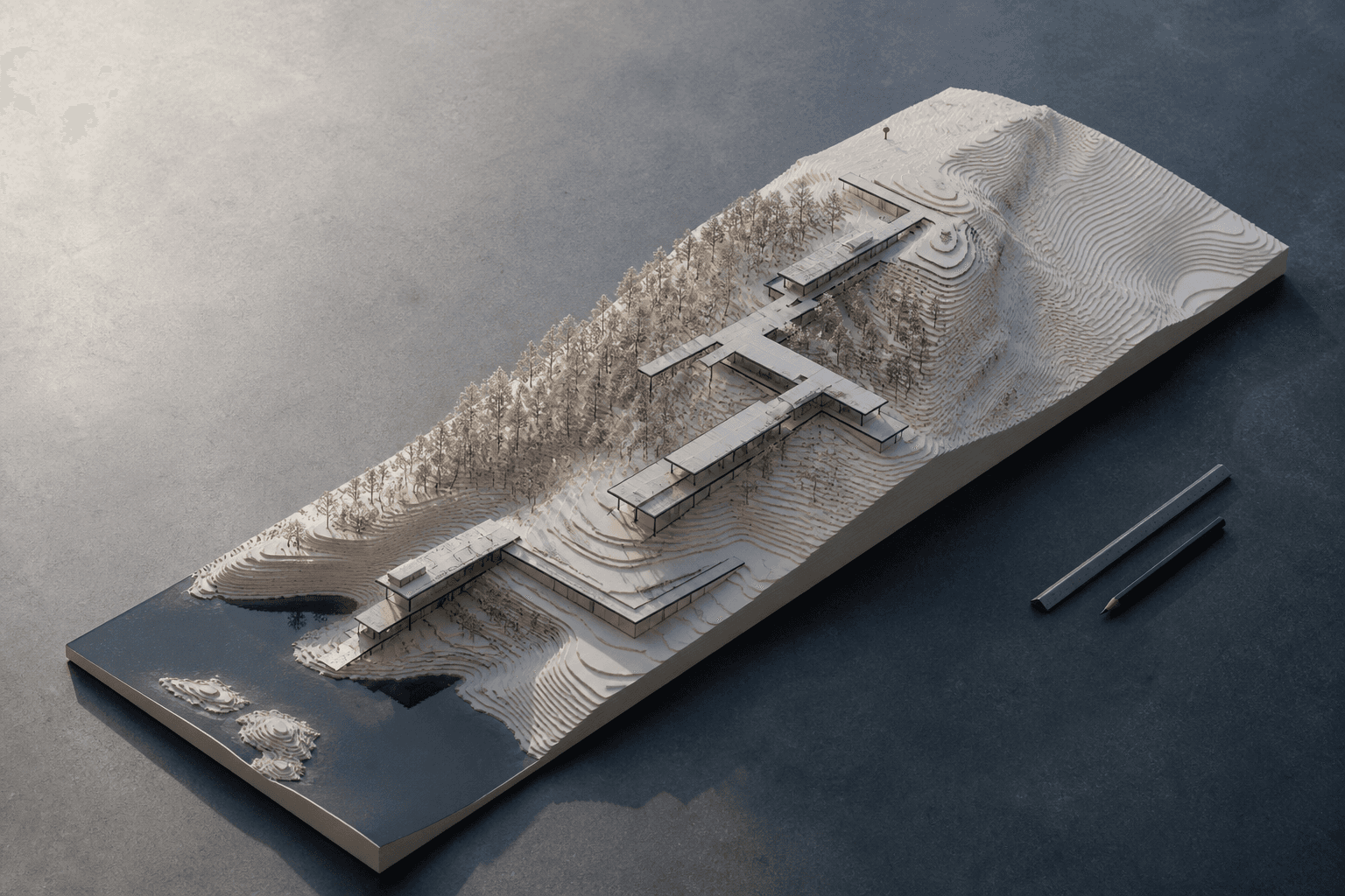 A landscape-led home placed precisely within a dramatic natural terrain