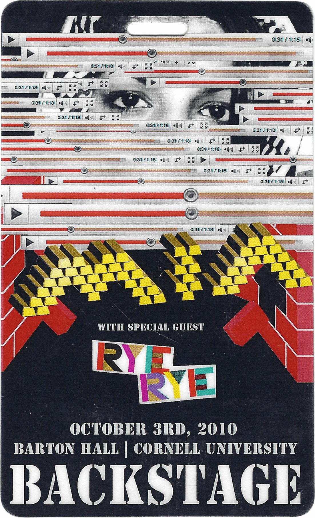 Poster for M.I.A. event on October 1, 2023, featuring colorful designs and the word "BACKSTAGE" prominently.