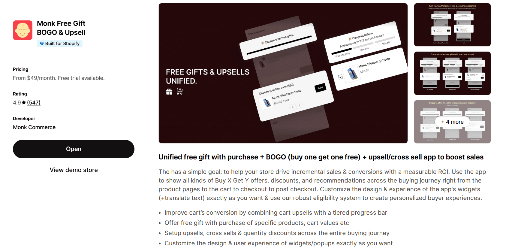 Free Gift Selection using Monk on the Shopify Store