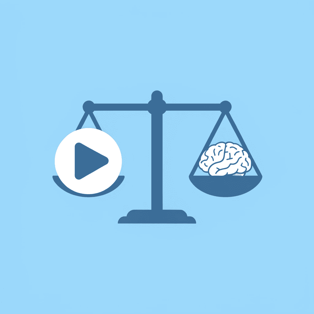 Balance scale comparing executive function skills developed through play on one side versus traditional academics on the other