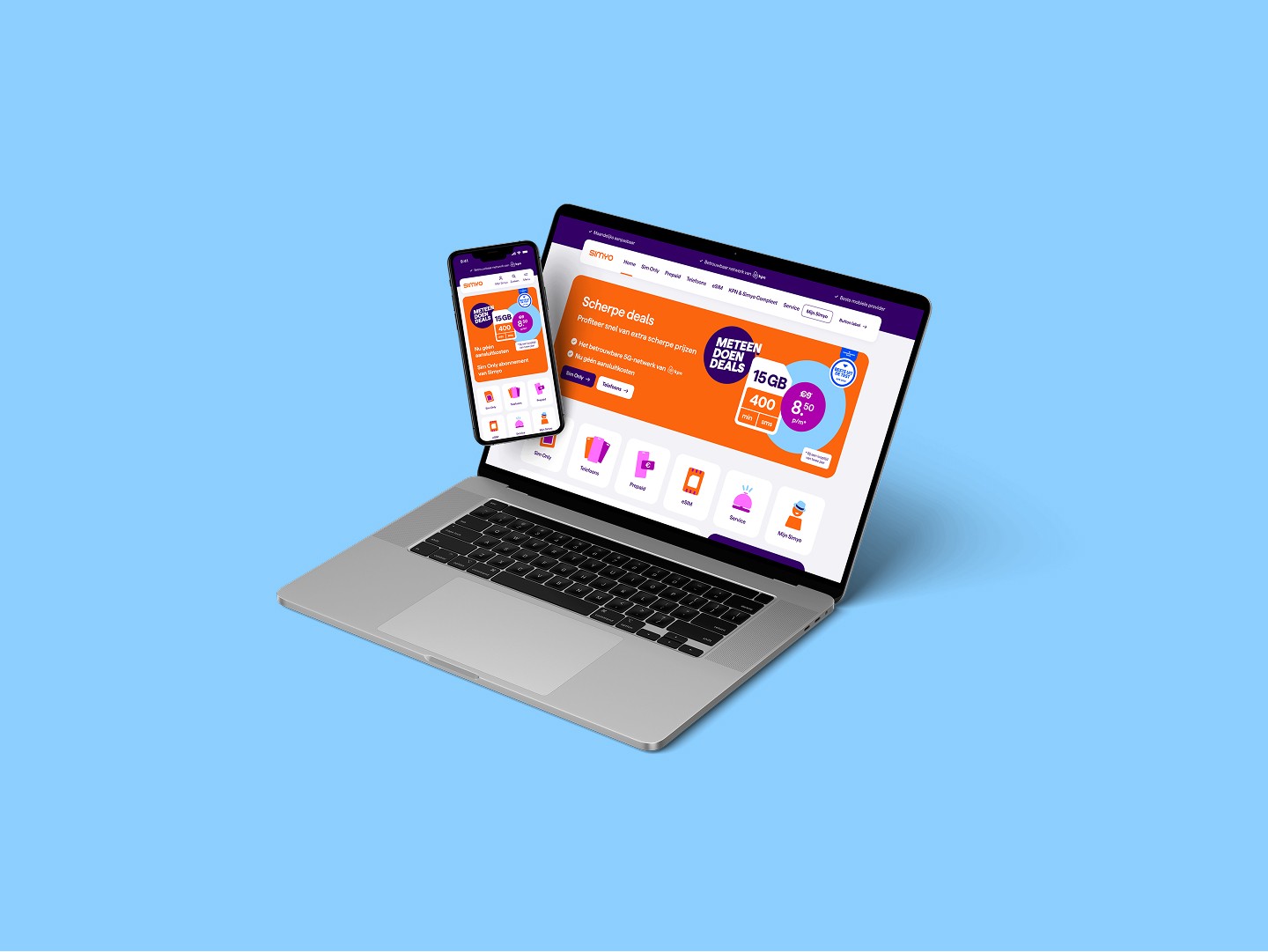 Simyo homepage on a Mac and an iPhone