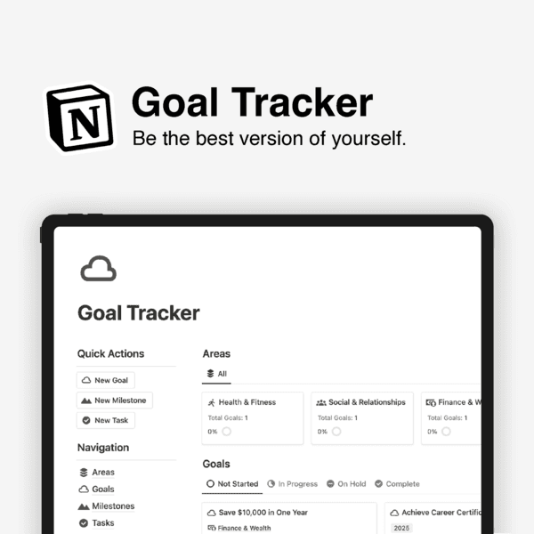 An image showing the Notion template 'Goal Tracker' by KinaNotion