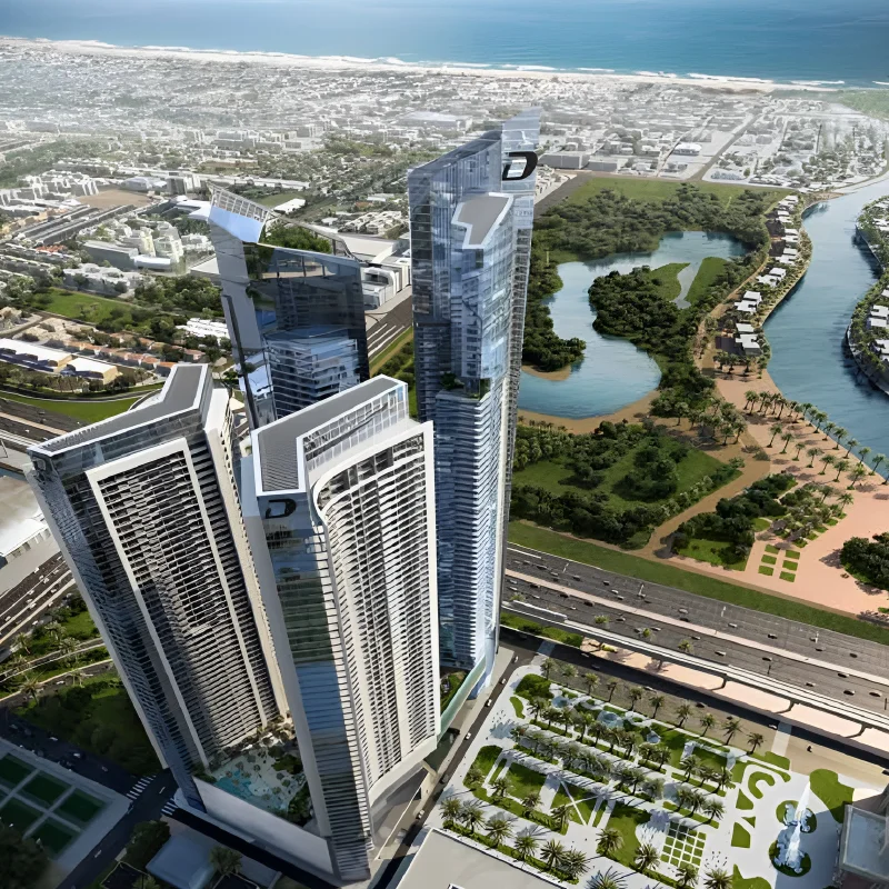Aerial view of Aykon City Tower C. Professional real estate services for premium properties in Business Bay.