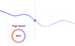 A line chart going down and a poor Google PageSpeed score of 55