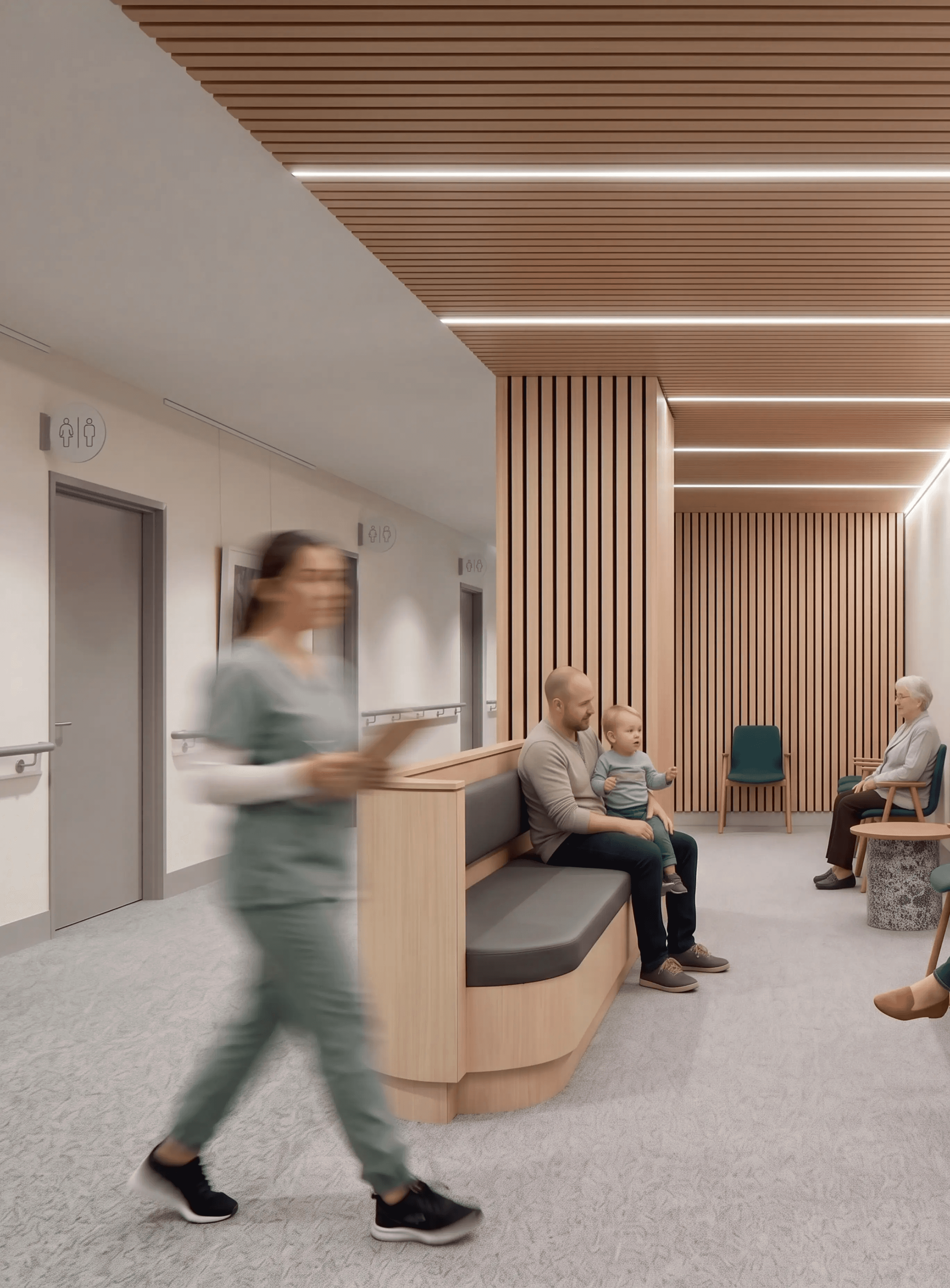 A clinic with people waiting inside
