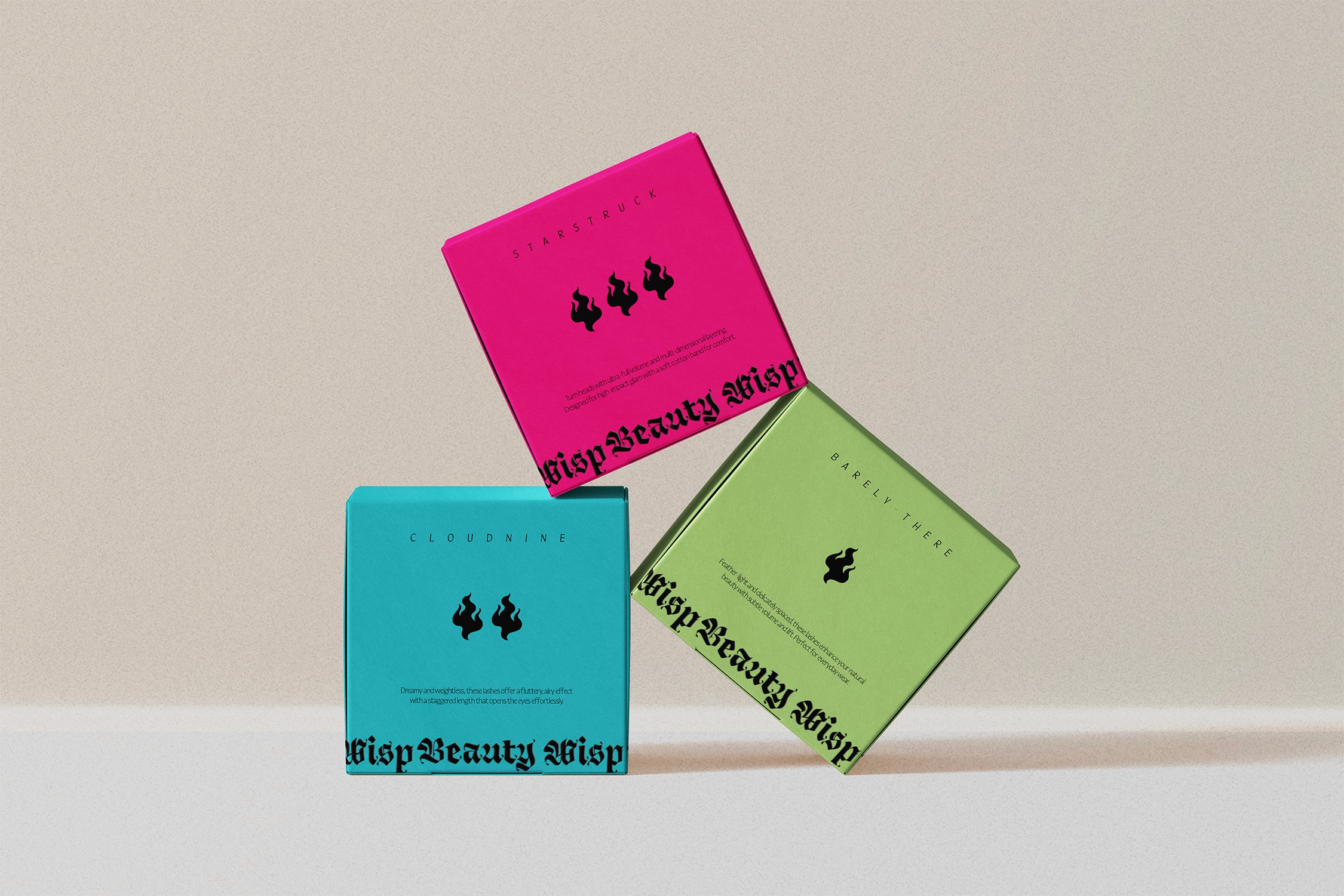 Three packaging boxes for beauty product brand