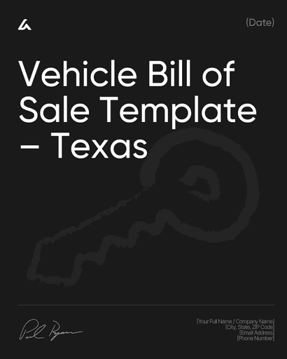 Vehicle Bill of Sale Template – Texas