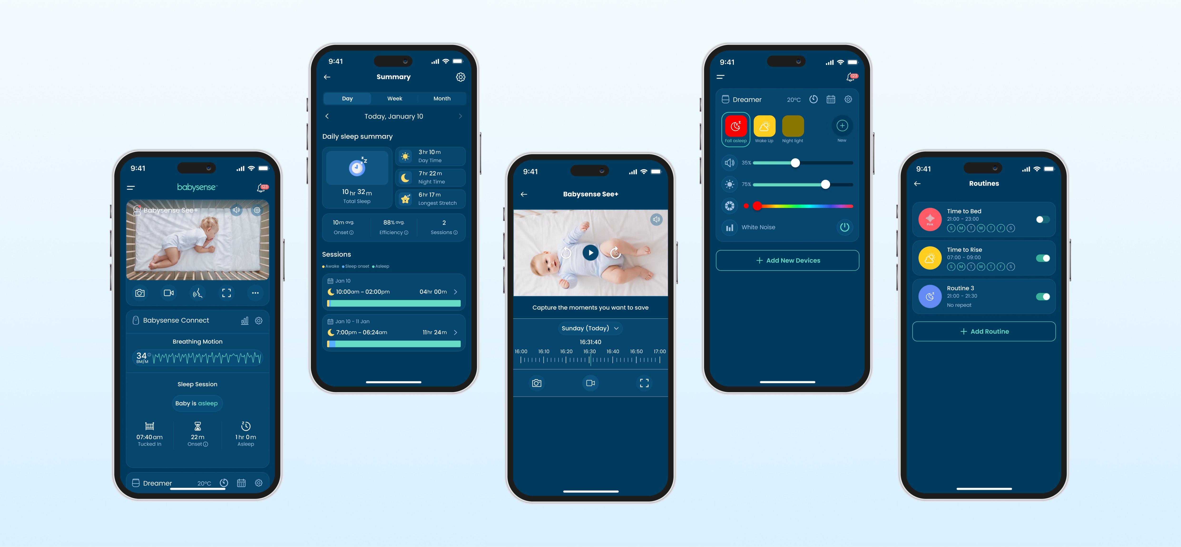 Mockups of babysense mobile app