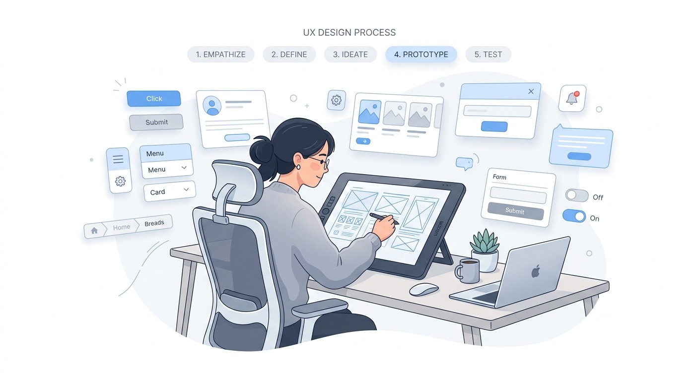 Flat illustration of a mobile phone surrounded by testing checkmarks and magnifying glasses representing quality assurance