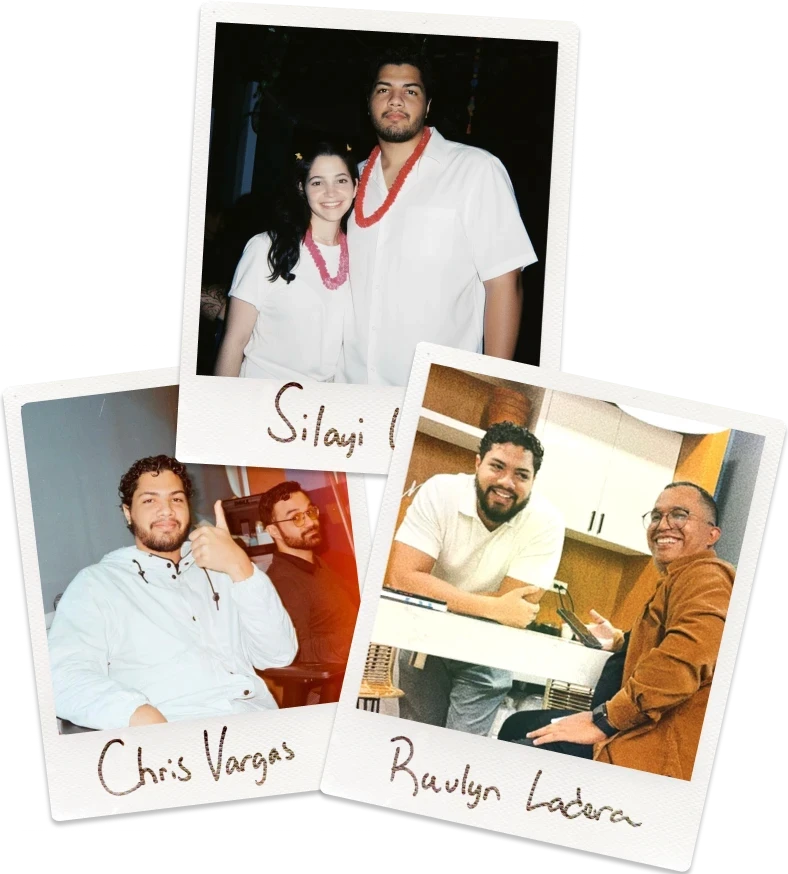 Polaroid-style photos showing the person with friends and others in casual, social settings, capturing candid moments and interactions.