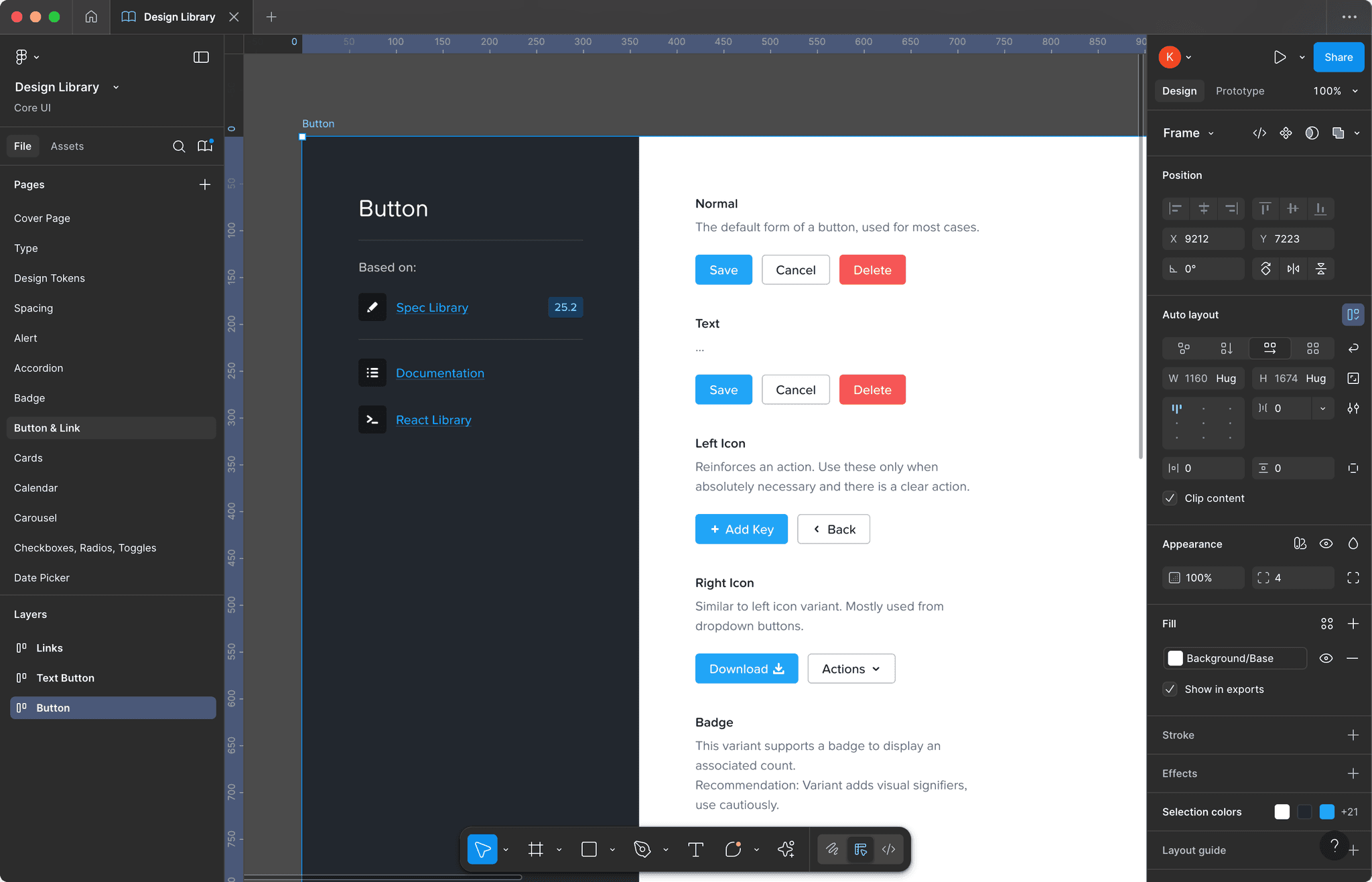 A Figma interface window with an artboard of common UI components