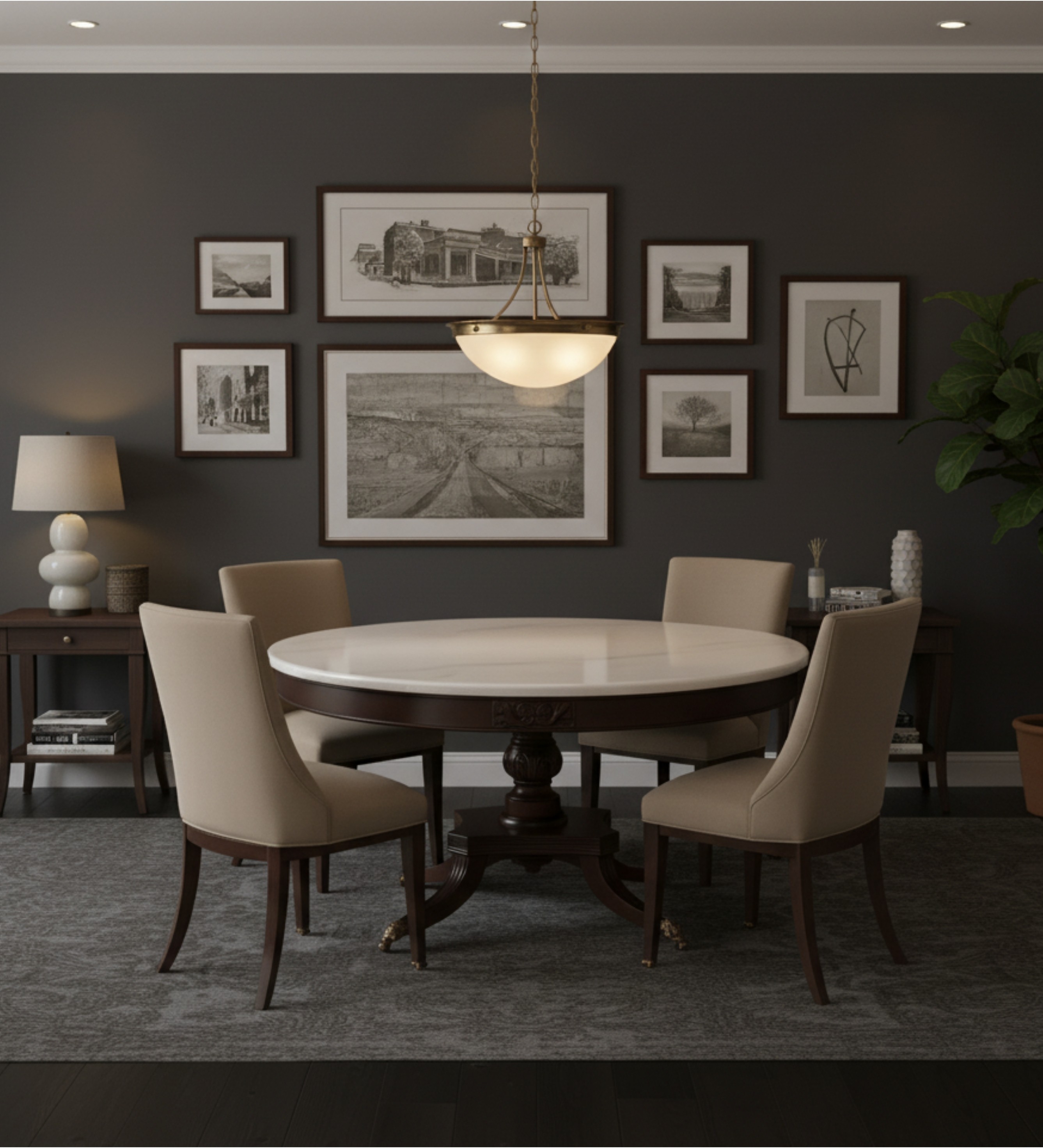 Luxury lounge seating with striped armchairs styled in a minimalist neutral interior