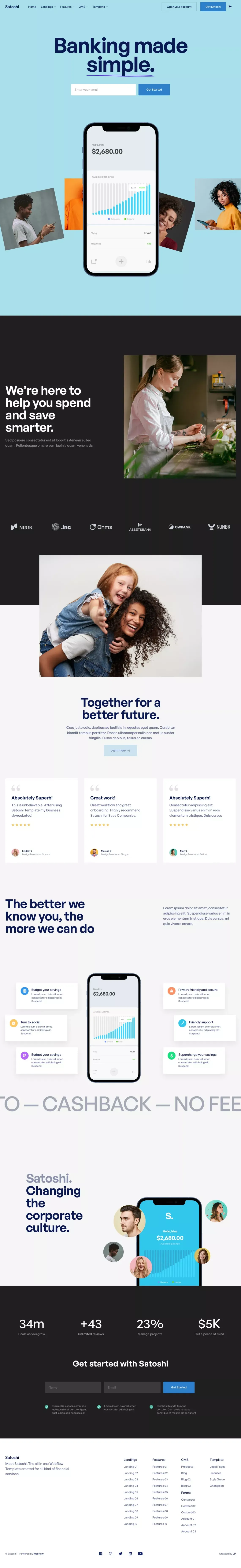 Satoshi - Webflow Ecommerce Website Temp landing page screenshot showcasing Tech and Marketing design