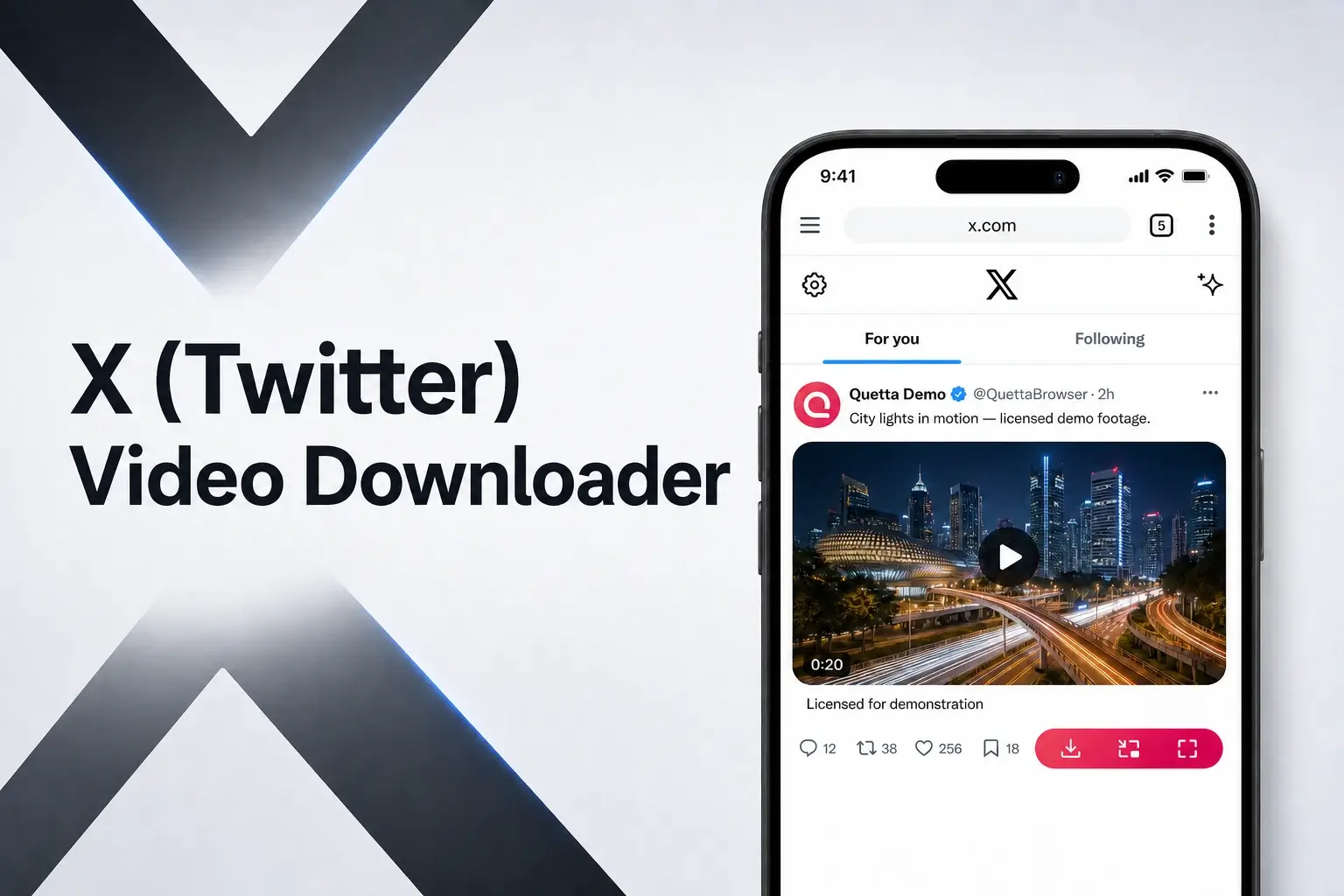 Downloading an X video in Quetta Browser on a mobile device
